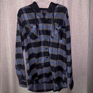 NEW Hooded Flannel Black/Navy/Grey (XL)